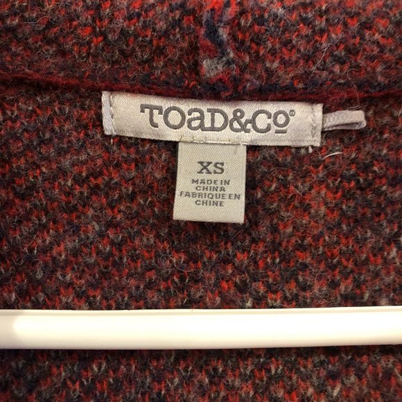 Toad & Co Red Patterned Lambs Wool Open Front Hooded Cardigan Size XS - Picture 3 of 6